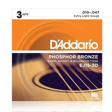 232374 DAddario EJ15-3D Phosphor Bronze 3 Sets